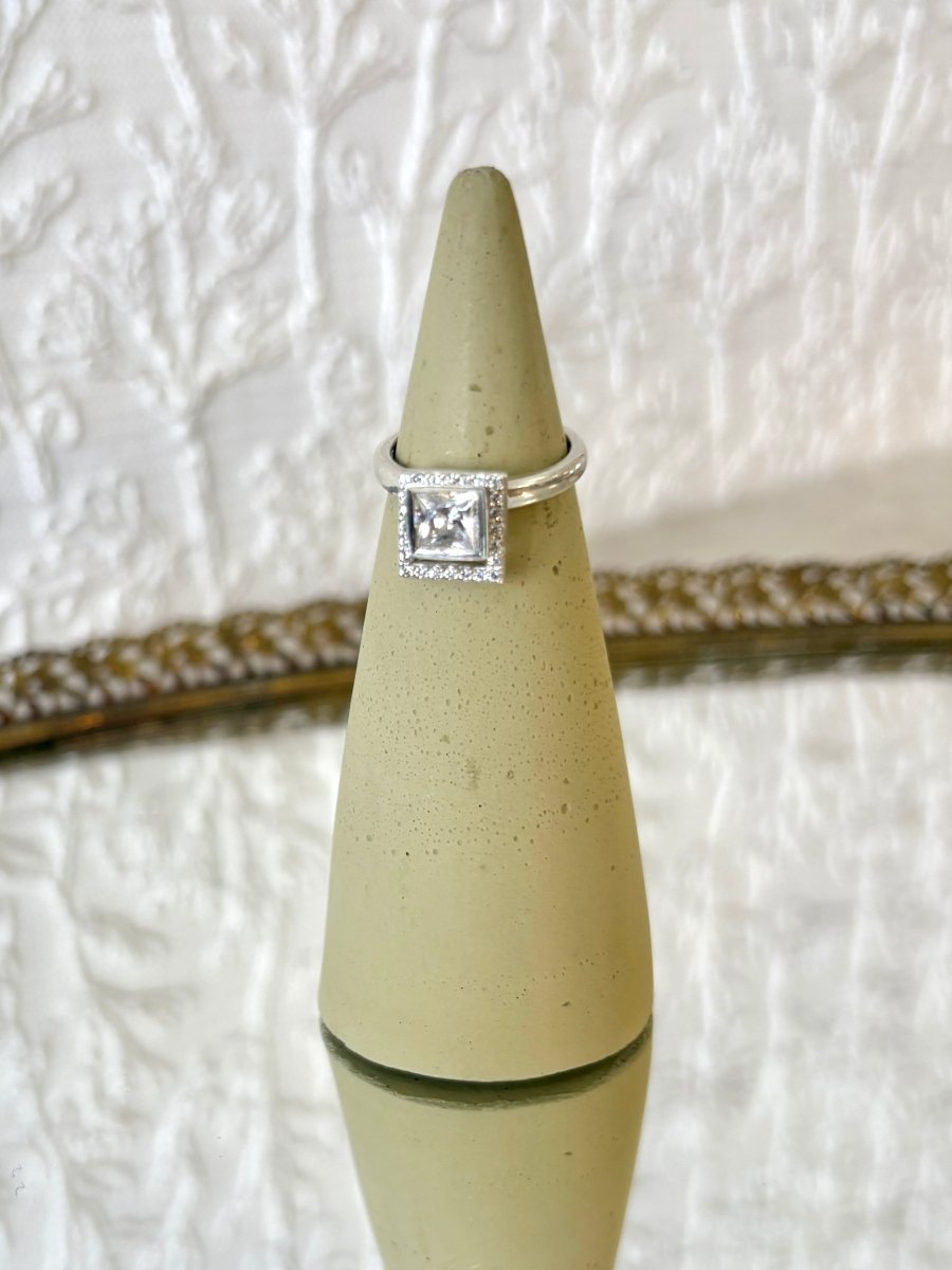 Square Rock - n - Roll Sterling Silver Ring w/ Clear CZ Stone - Made X Hudson