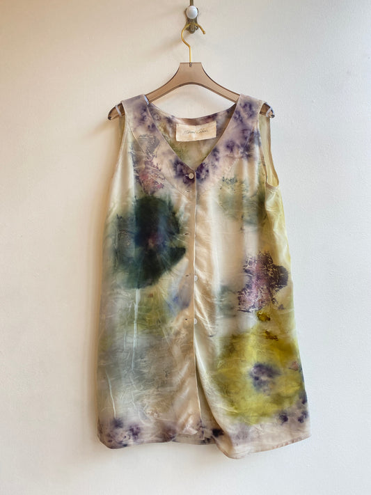 Tunic Top Eco Printed & Plant Dyed Sleeveless Shirt (Reworked)