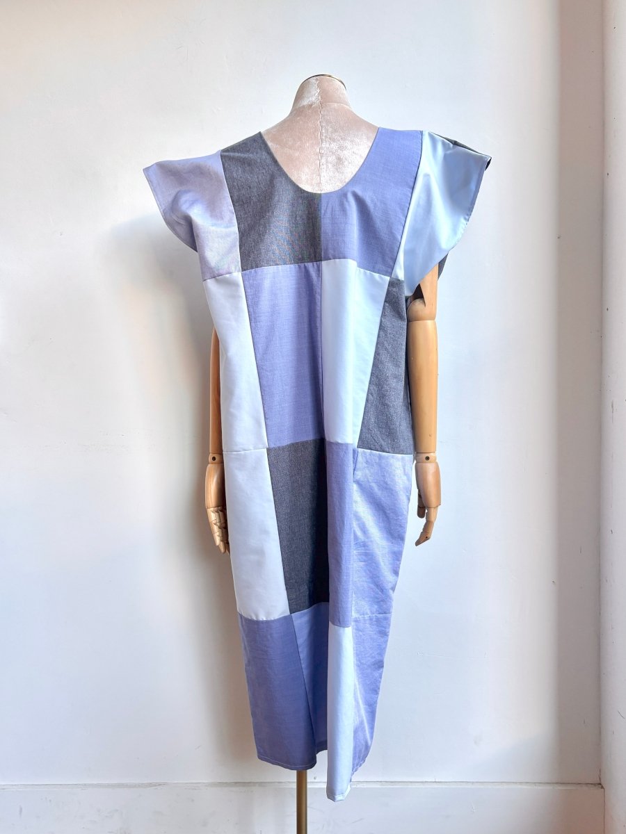 Cornflower, Sky, and Navy Blue Gridded Caftan (Reworked) - Made X Hudson