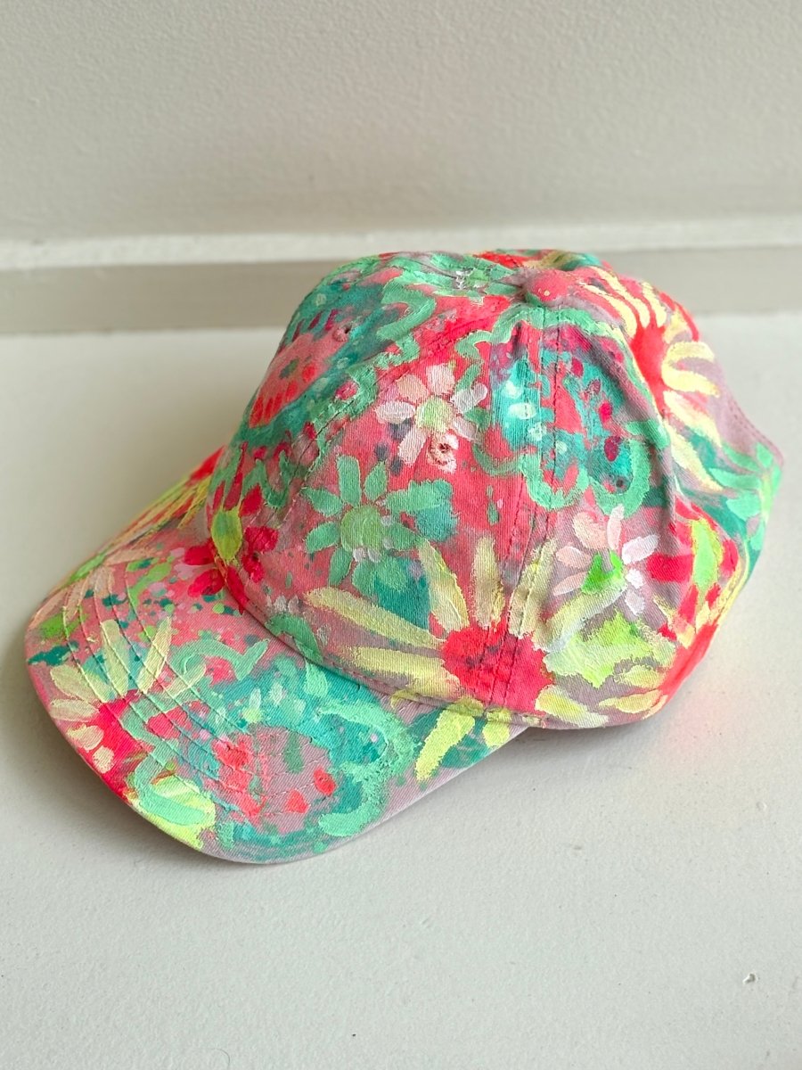 Pink Hand Painted Neon Flowers Baseball Cap - Made X Hudson