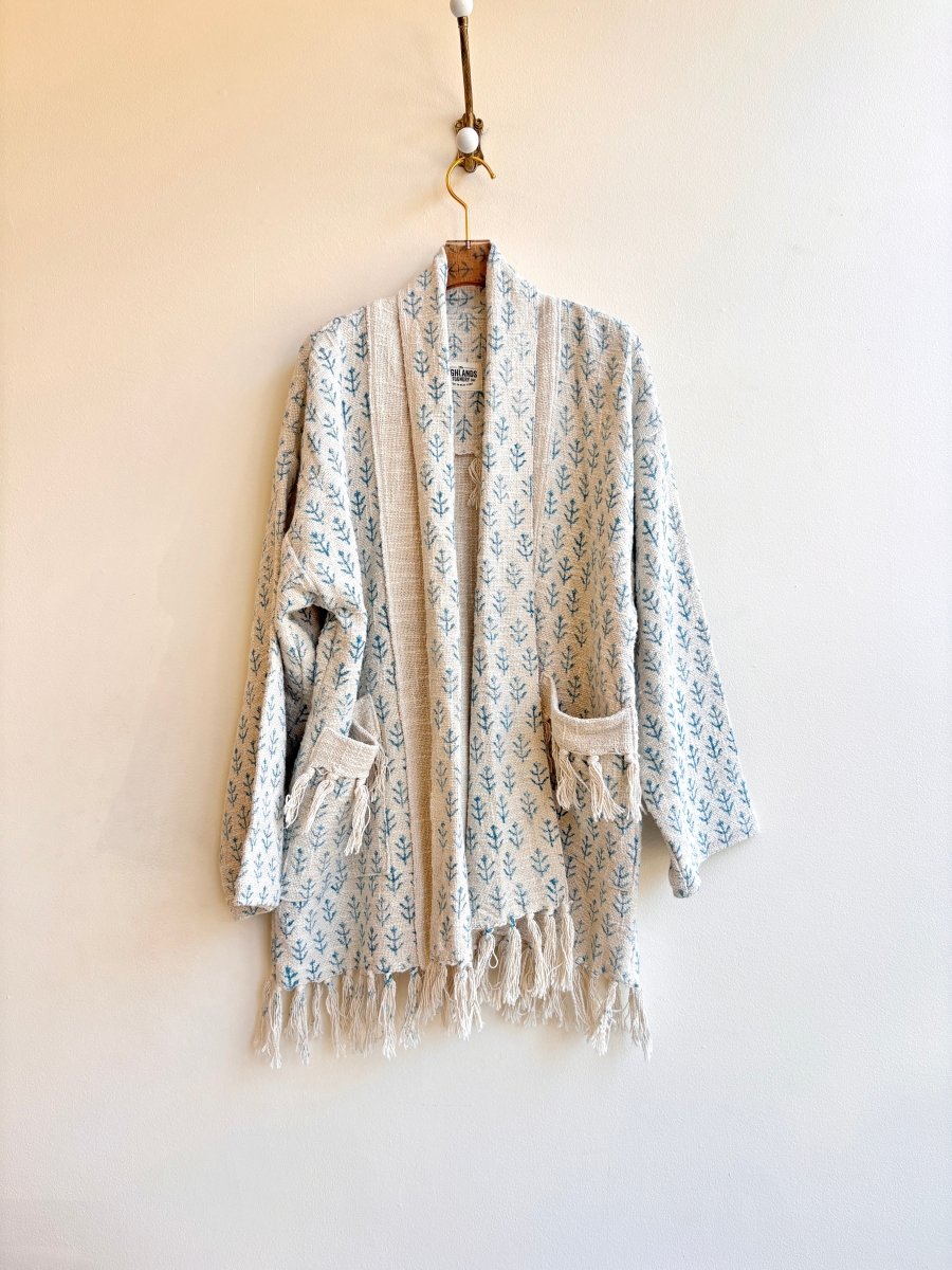 Blue and Cream Block Print Haori Jacket - Made X Hudson