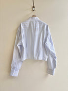 The Kevin Top | Pale Blue & Brown Mini - Stripe Button Down Top w/ Gathered Waist (Reworked) - Made X Hudson