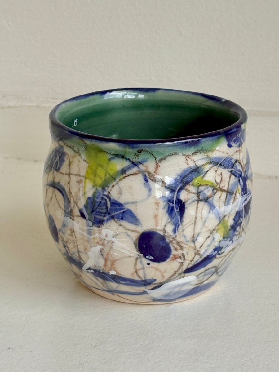 Teal, Navy, Cream & Highlighter Yellow Glazed Interior Decorative Vase (Multiple Styles) - Made X Hudson