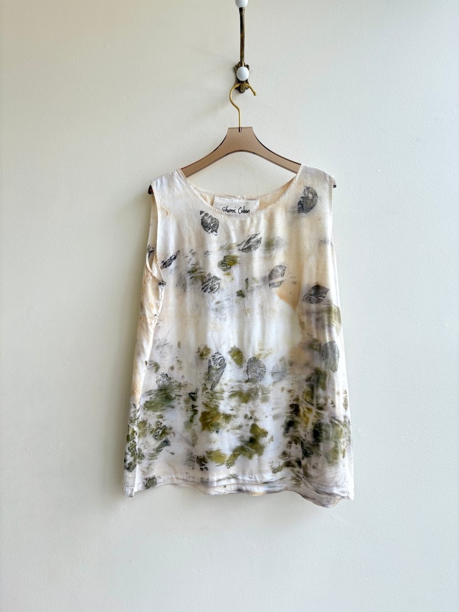 Eco Printed & Plant Dyed Sleeveless Shirt w/ Leaf Print (Reworked) - Made X Hudson