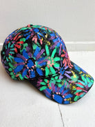 "Skye" Black Baseball Cap w/ Blue Neon Flowers | Hand Painted - Made X Hudson