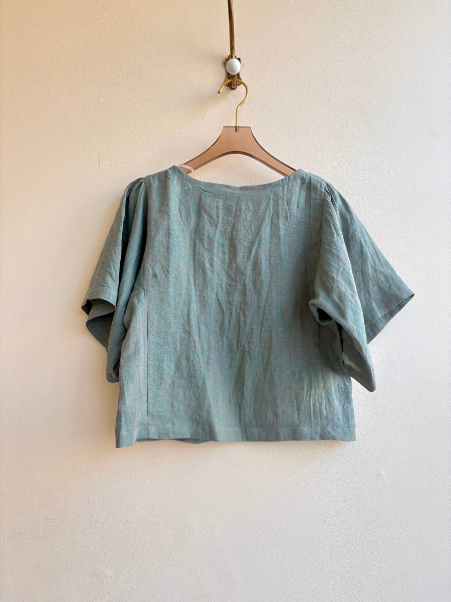 Iridescent Turquoise & Blush Zero - Waste Ruffle Blouse - Made X Hudson