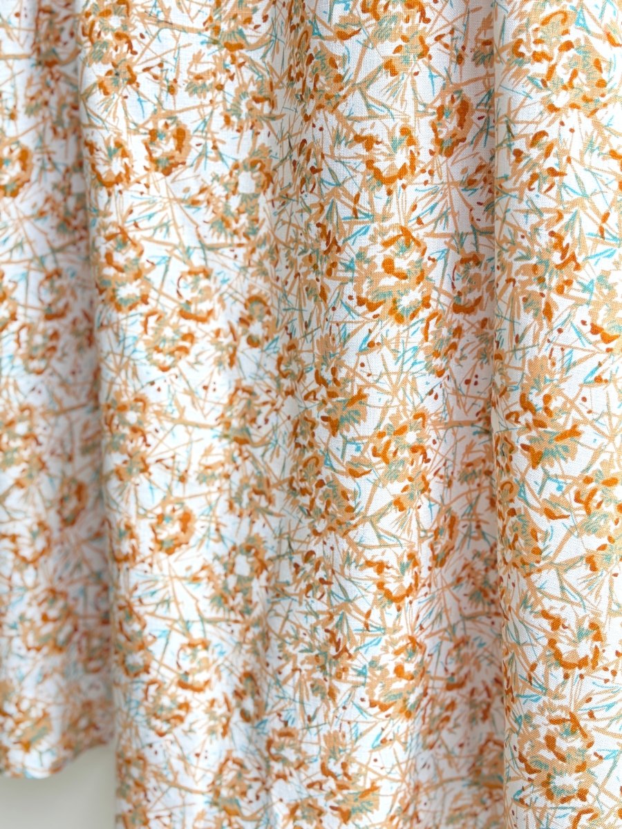 Orange, Yellow, and Teal Abstract Floral Chore Dress with Flutter Sleeve - Made X Hudson