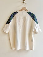 Beige Jersey T-Shirt | Color Blocked with Plaid Shoulder - Made X Hudson