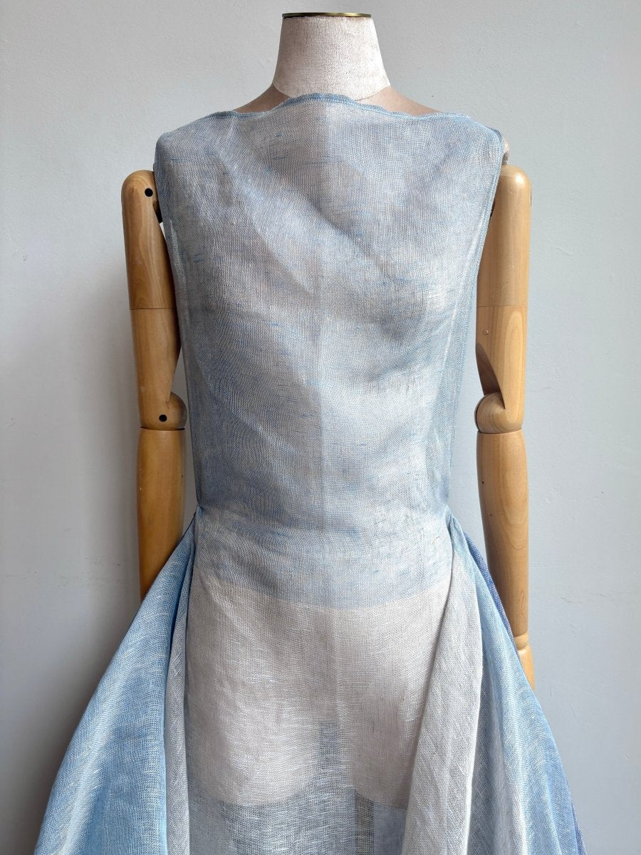 Sheer Zero-Waste Dress in Linen Ombré Shades of Blue - Made X Hudson