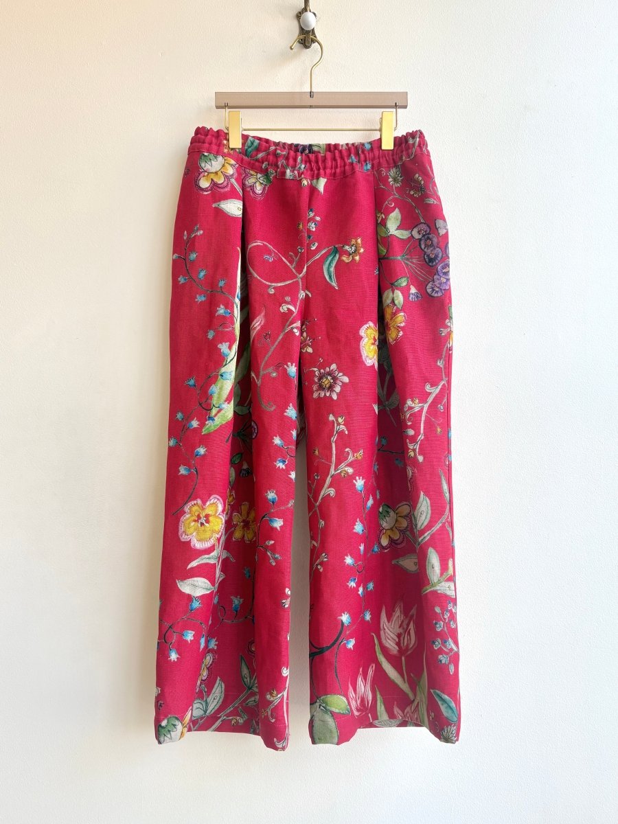 Red Floral Printed Linen Wide - Leg Pant - Made X Hudson