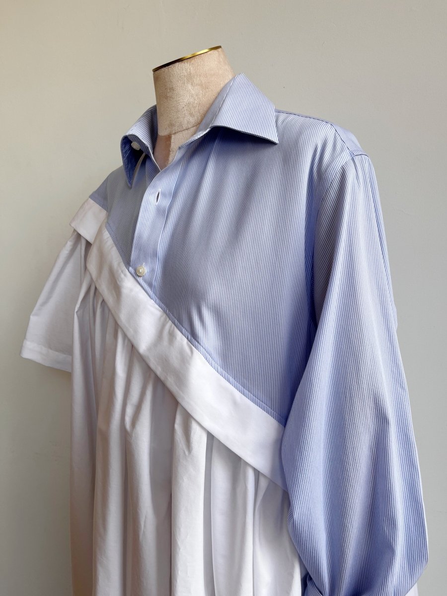 Asymmetric Shirtwaist Dress in Blue Mini - Stripe & White (Reworked) - Made X Hudson