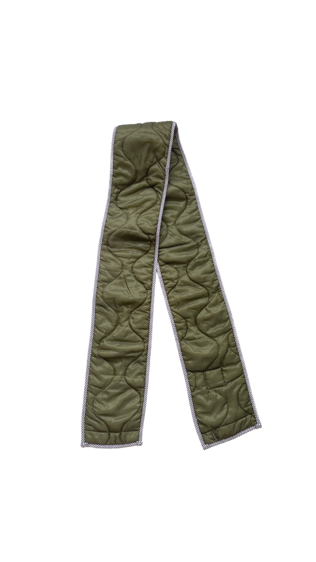 Dark Olive Green Army Liner Quilted Scarf w/ Black & White Bias Accent (Reworked)