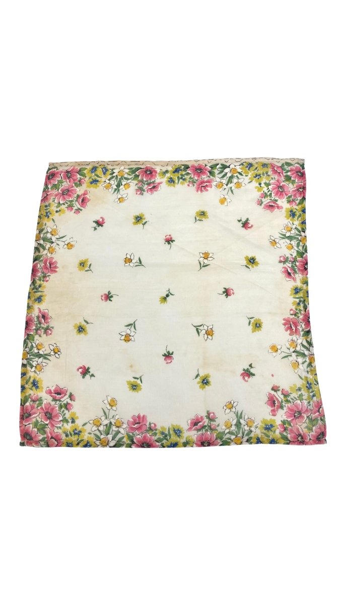 Vintage 1960s Silk Flowers Hanky (Daffodils & Poppies) - Made X Hudson