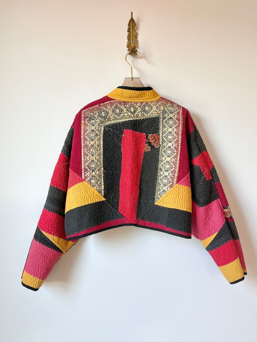 Reversible Kaira Quilted Cropped Jacket in Colors Teal, Lavender, Grey & Red, Black, Mustard - Made X Hudson