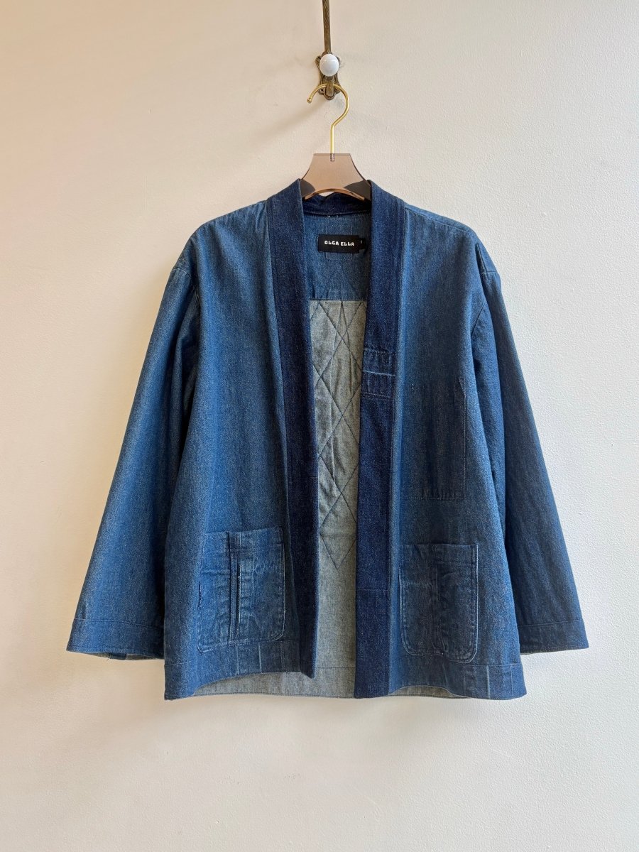 2 - Pocket Denim Wrap Jacket with Diamond Patchwork (Reworked) - Made X Hudson