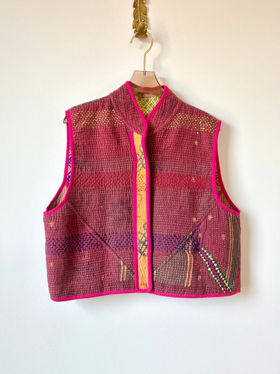 Reversible Kaira Quilted Cropped Vest in Colors Pink Pearl, Pink, Blue, Red, Electric Yellow & Burgundy, Green, Blue, Red - Made X Hudson
