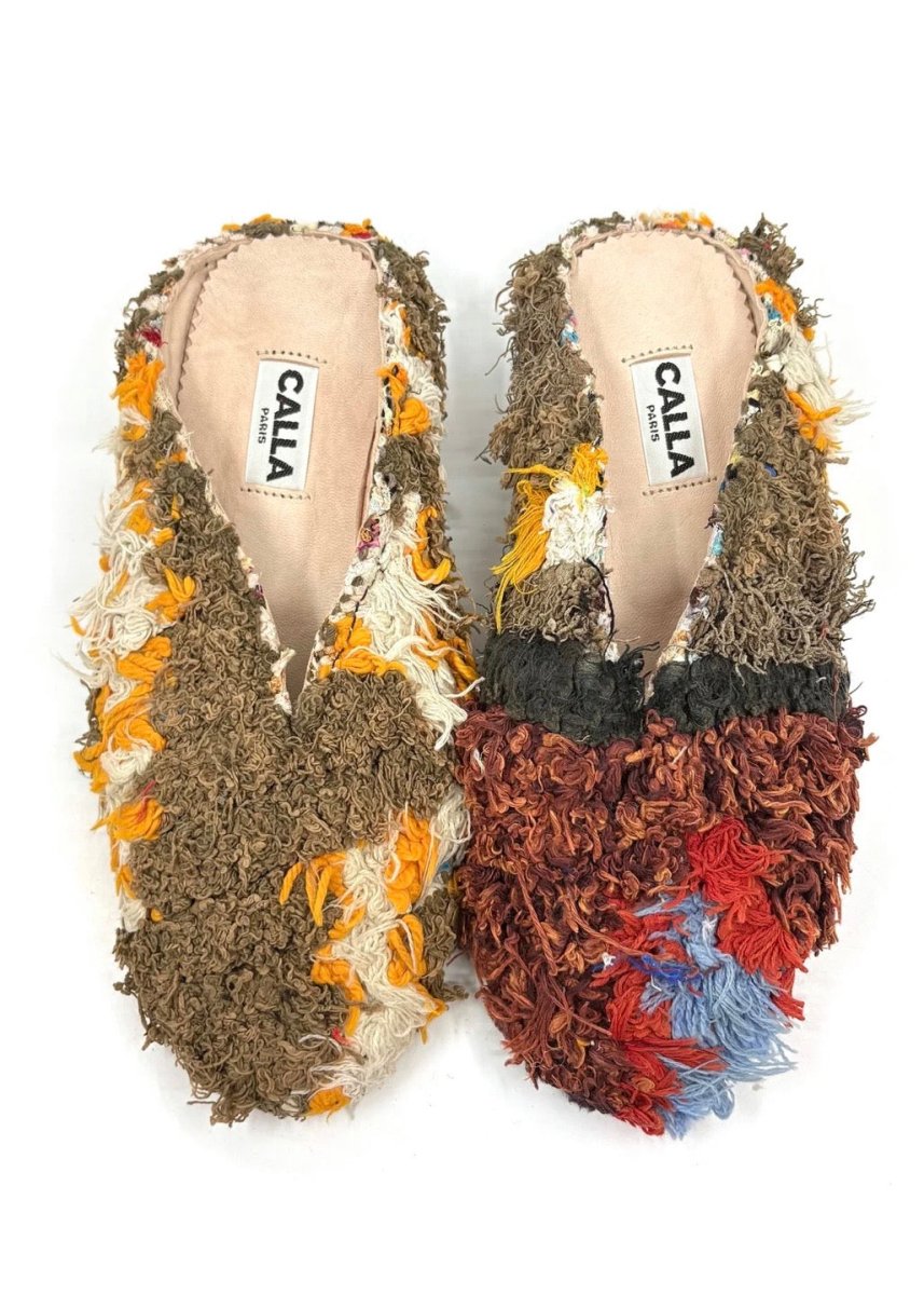 Aili Babouche “Tommy” Mules In Colors Fawn, Dark Umber, Marigold, & Pearl (Size 40) - Made X Hudson