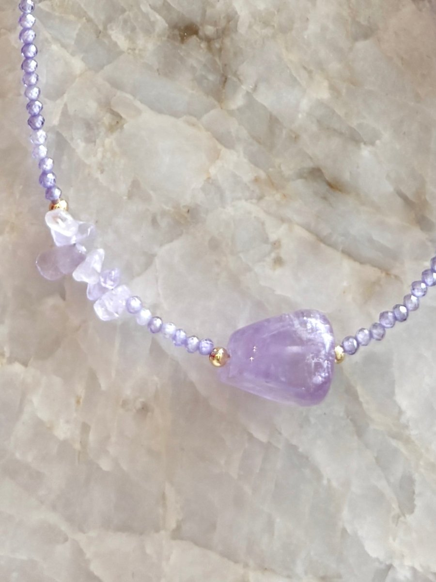 17" Natural Purple Amethyst & Fresh Water Pearl Necklace - Made X Hudson
