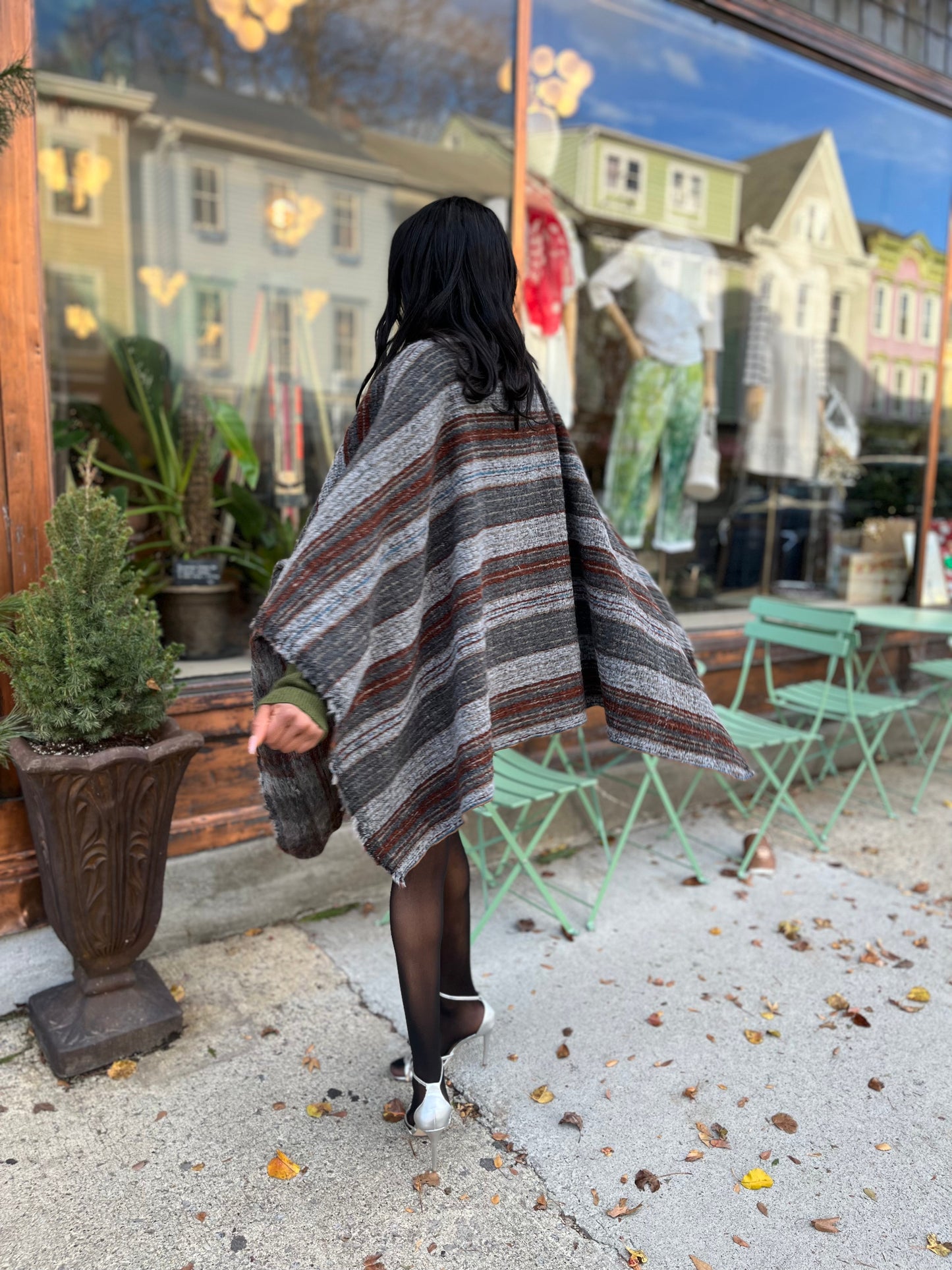 Grey Stripe Zero-Waste Reversible Cape