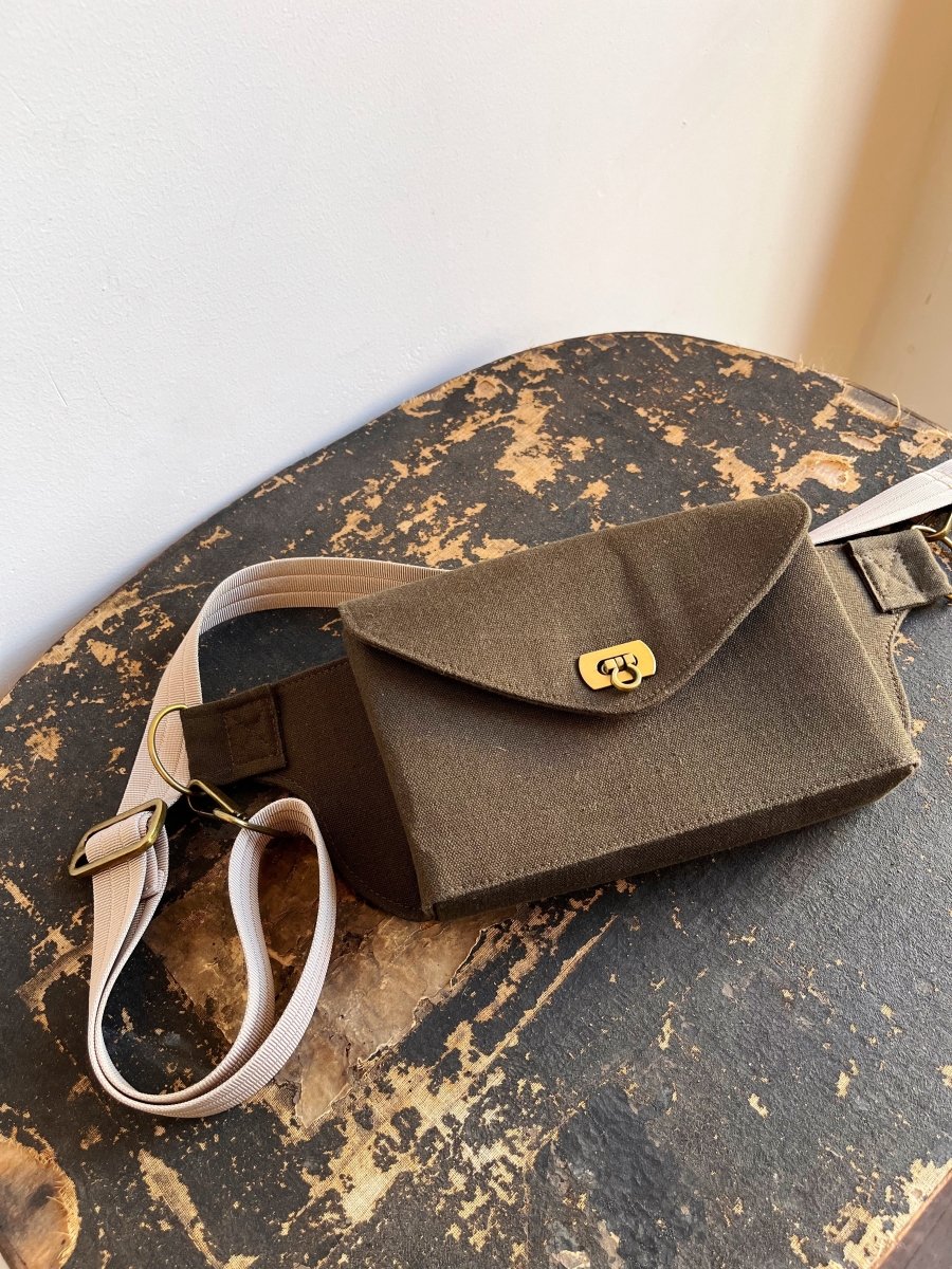 Cross - Body Bag in Moss Hemp - Cotton Canvas w/ Nylon Strap - Made X Hudson