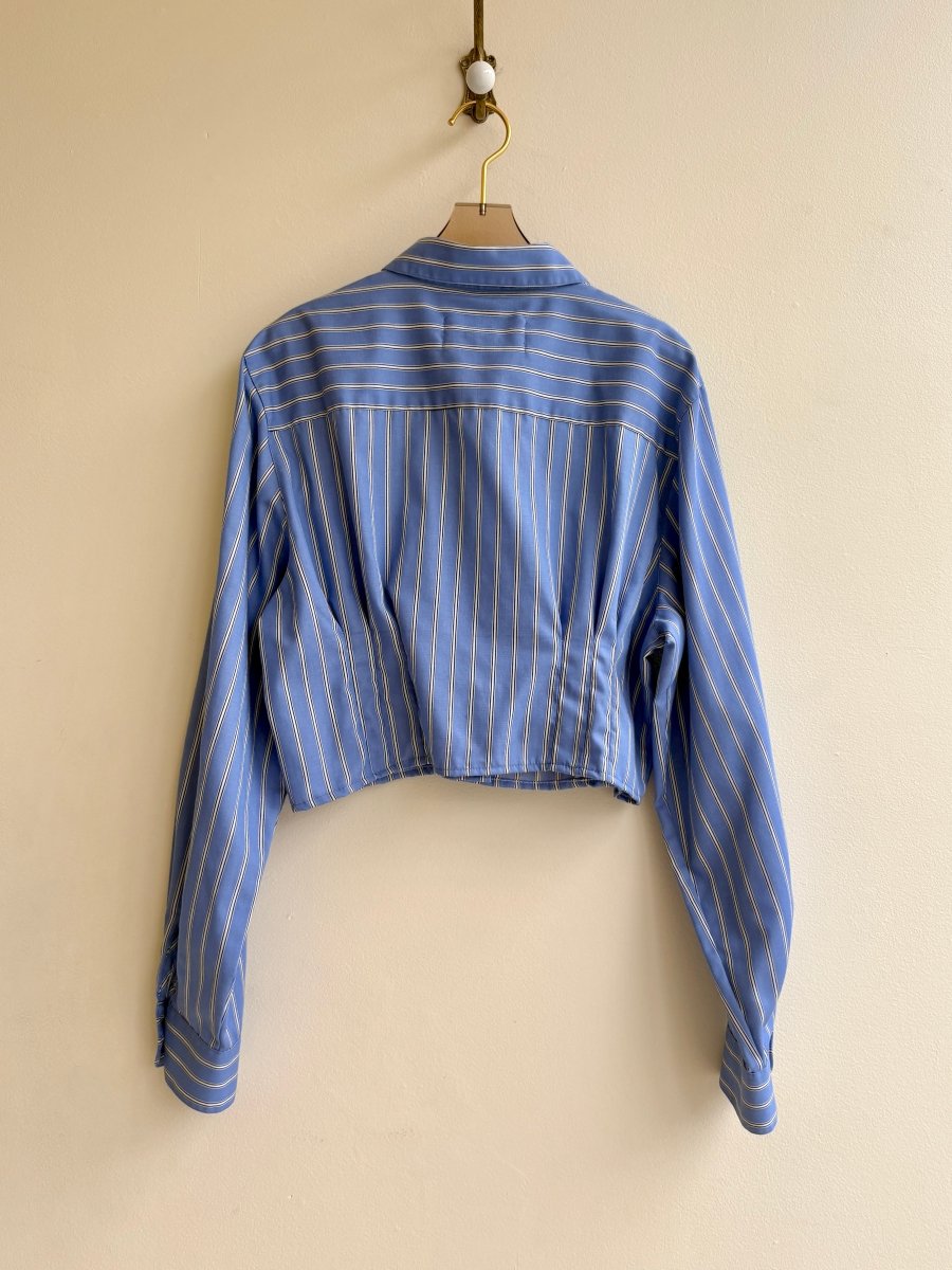 The Kevin Top | Royal Blue Wide Stripe Button Down Top w/ Gathered Waist (Reworked) - Made X Hudson