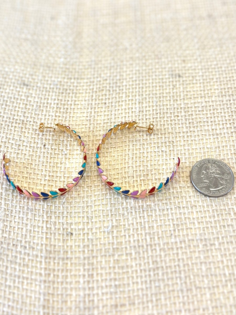 18k Gold Filled Rainbow Flower Enamel Hoops - Made X Hudson
