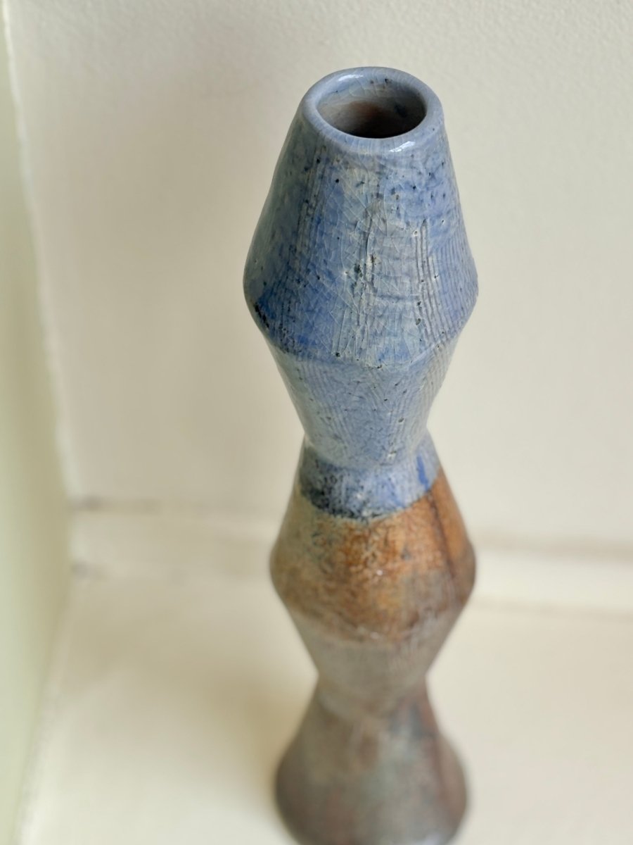 Pale Blue & Bronze Glazed Tall Interior Decorative Vase - Made X Hudson