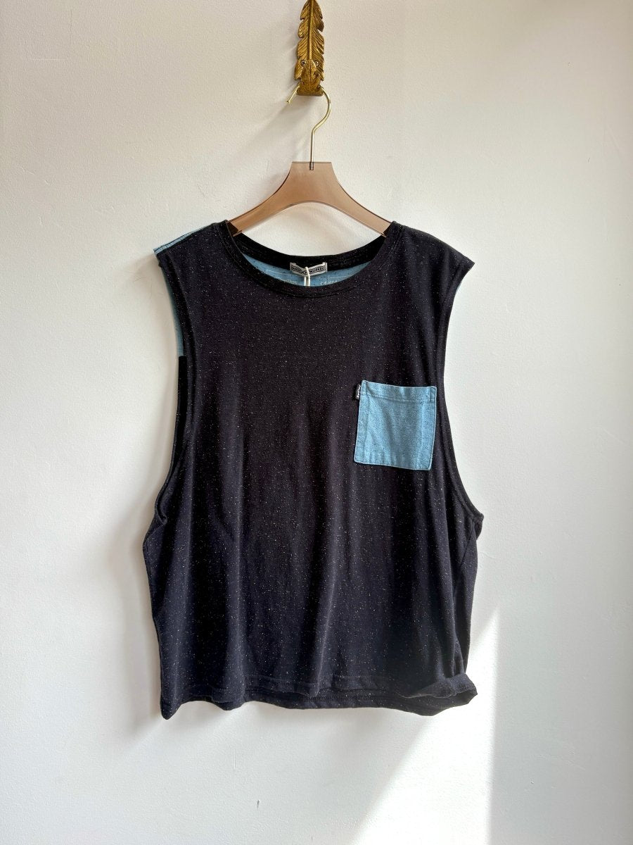 Cropped Grey & Sky Blue Sleeveless Tee (Reworked) - Made X Hudson