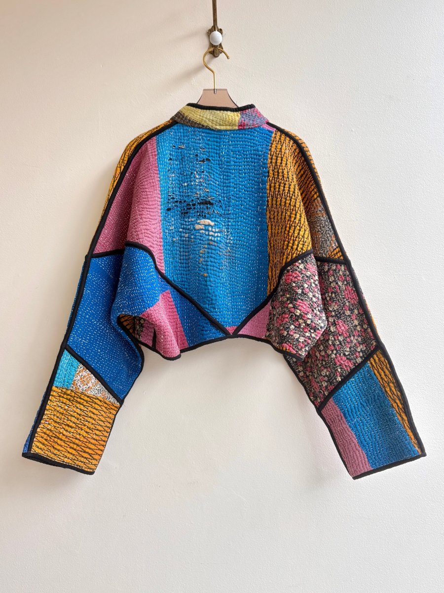 Reversible Kaira Quilted Cropped Jacket in Colors Mustard, Mauve, Blue, Yellow, Pink & Tan, Blue, Pink, Orange, Yellow, Green - Made X Hudson