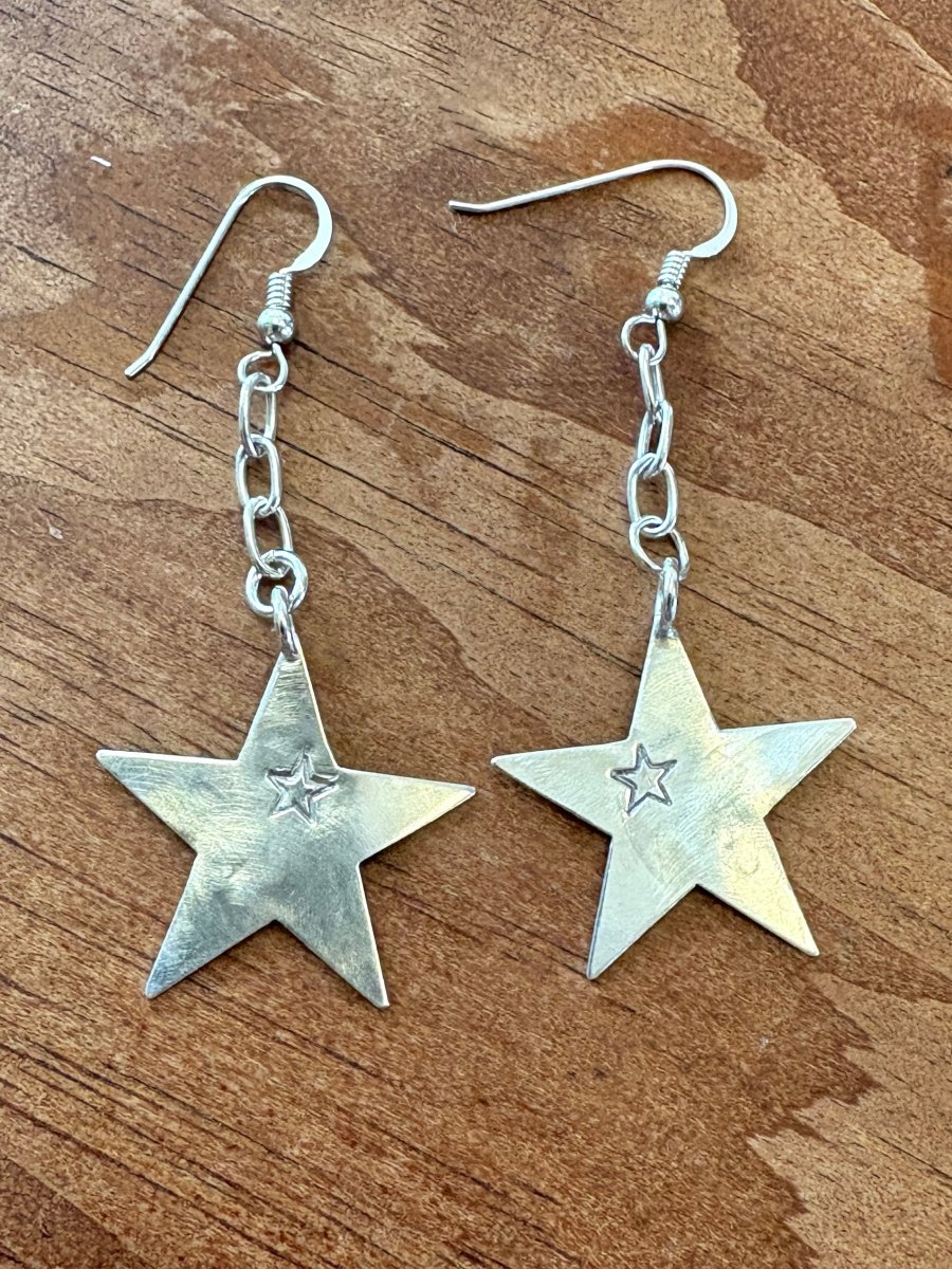 Handmade Sterling Silver Large Star Dangle Chain Earrings - Made X Hudson