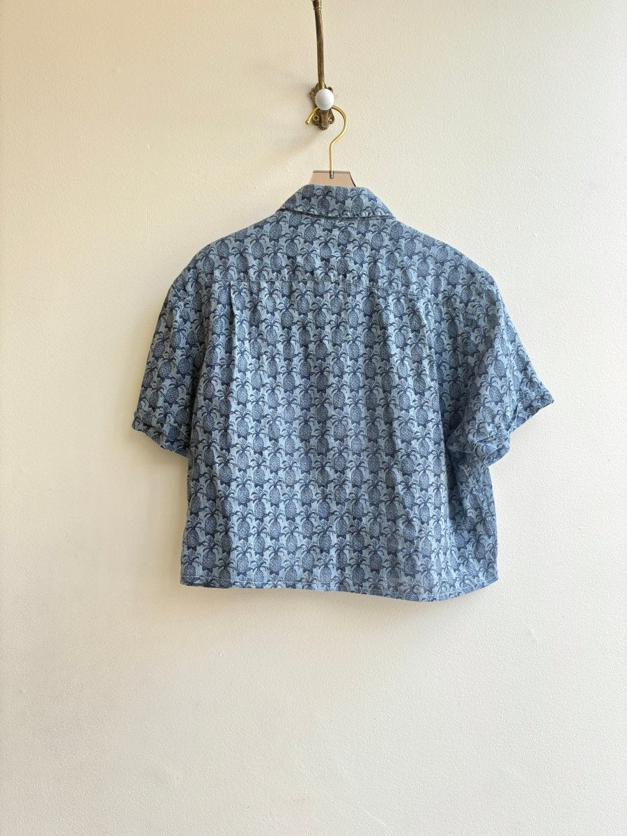 Blue Pineapple Print Short Sleeve Annette Crop Top (Reworked) - Made X Hudson