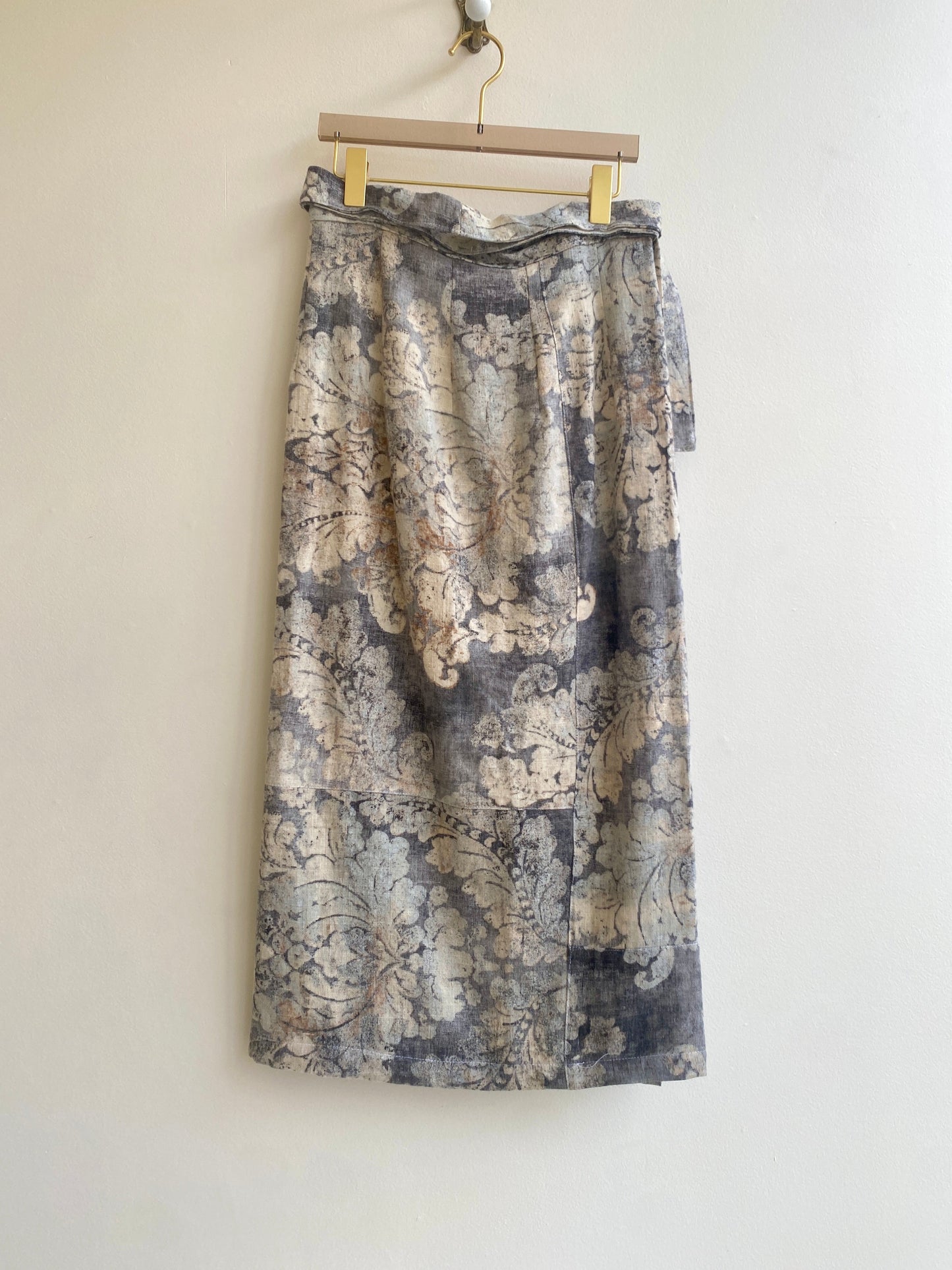 Zero Waste Gray, Cream Linen & Cotton Blend Wrap Skirt