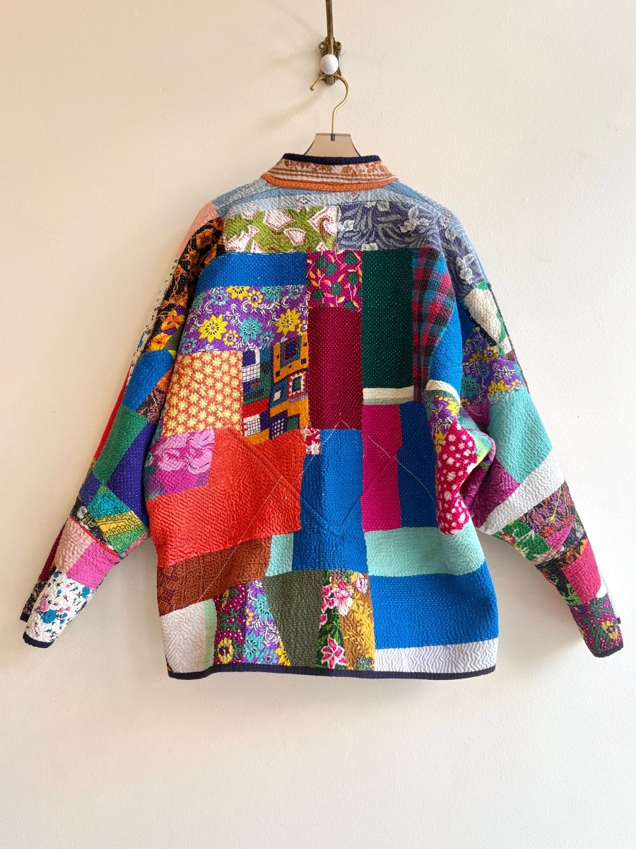 Reversible Ladhiya Quilted Jacket in Colors Multi - Colored Floral & Red, Blue, Orange, Green - Made X Hudson