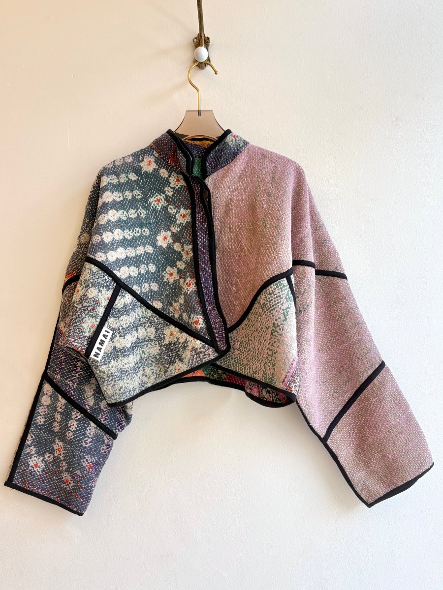 Reversible Kaira Quilted Cropped Jacket in Colors Purple, Yellow, Pink, Brown & Cream, Blush, Sage, Orange, Blue Grey - Made X Hudson