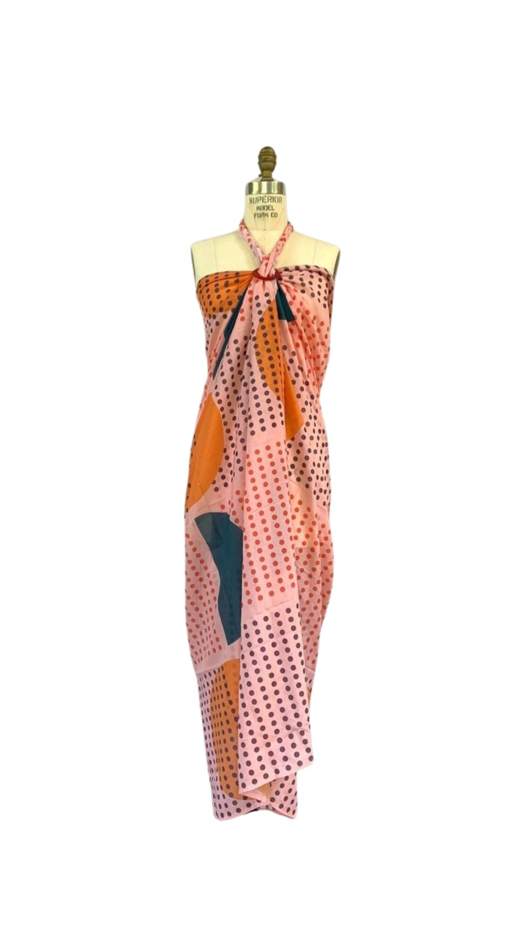 Sarong Tie Wrap Dress (Geometric Small Dotted Blush & Orange)