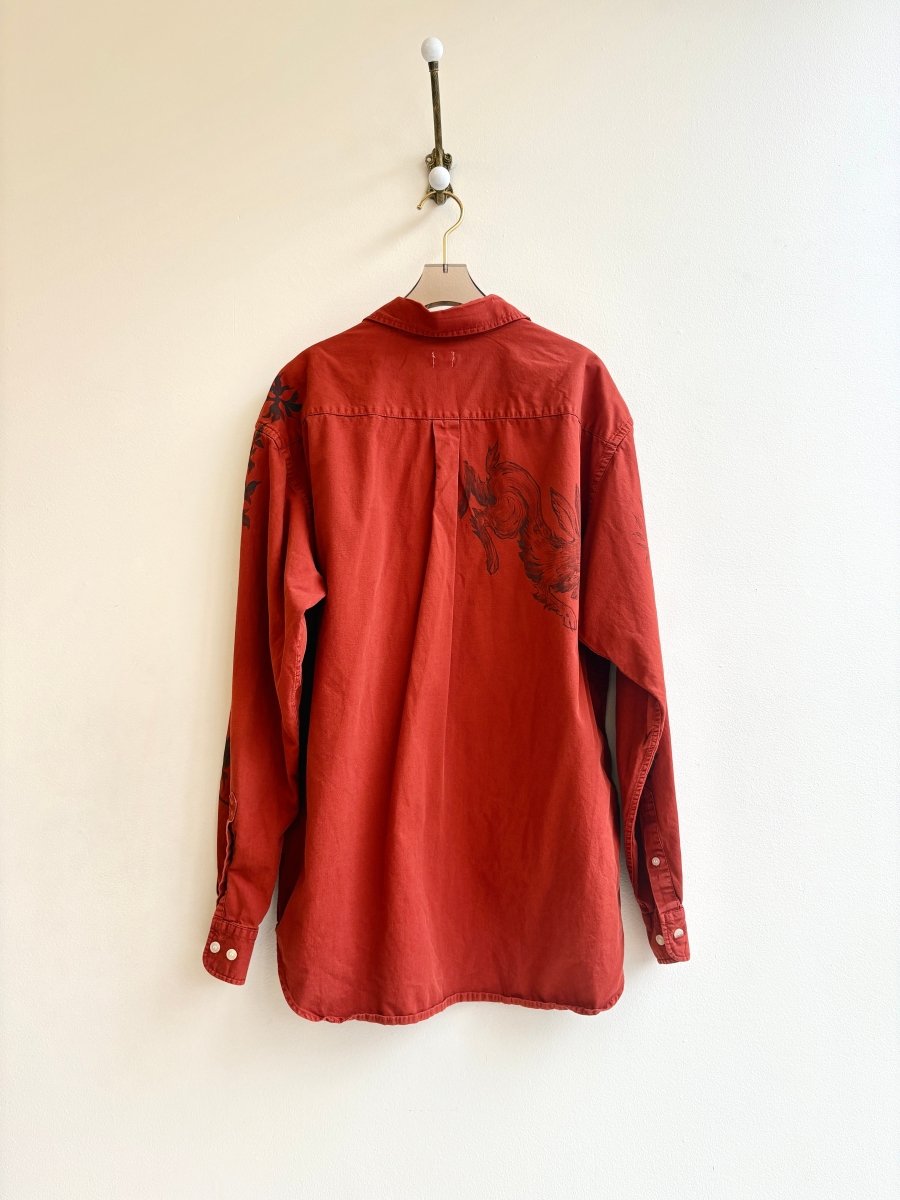 Vermillion Folk Motif Button Up | Hand Painted (Reworked) - Made X Hudson