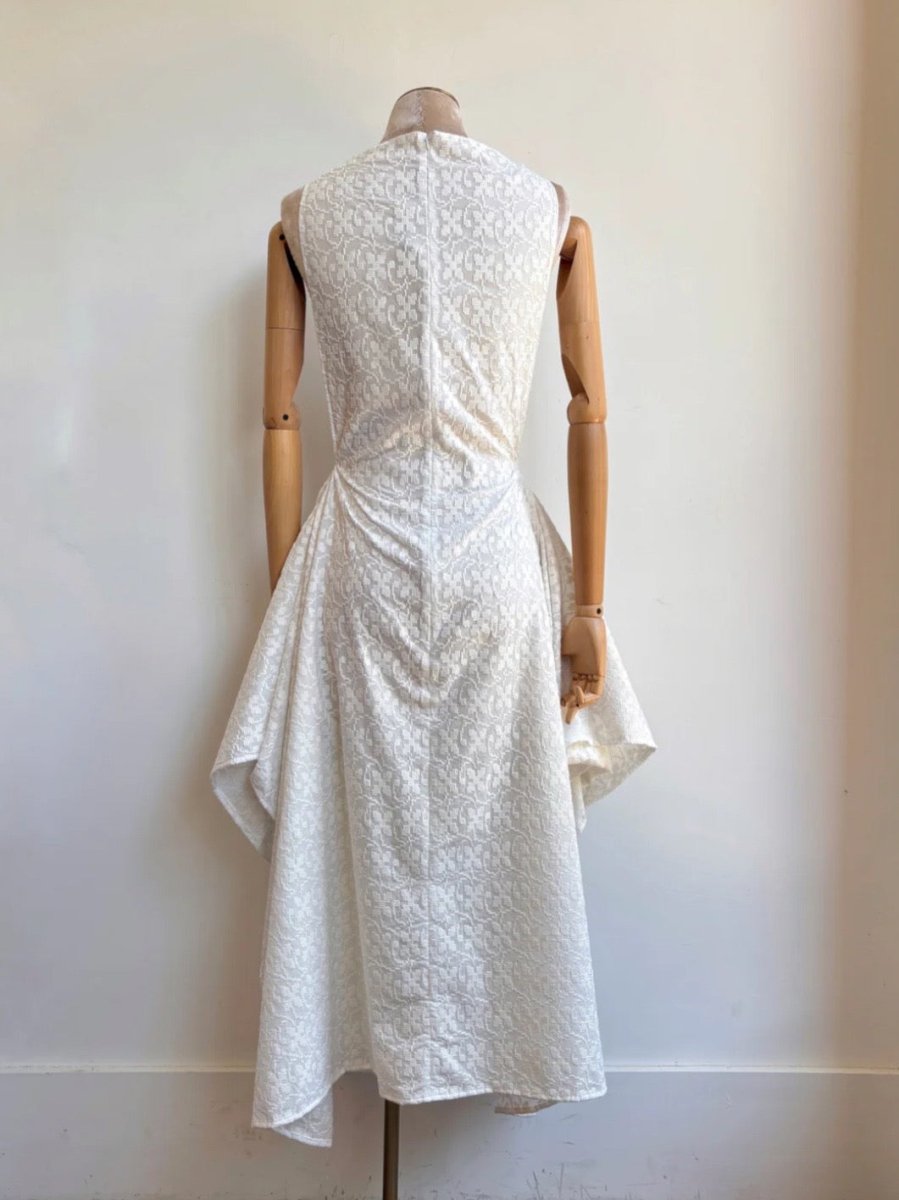 Zero - Waste Dress in White Floral Cross Stitch - Made X Hudson