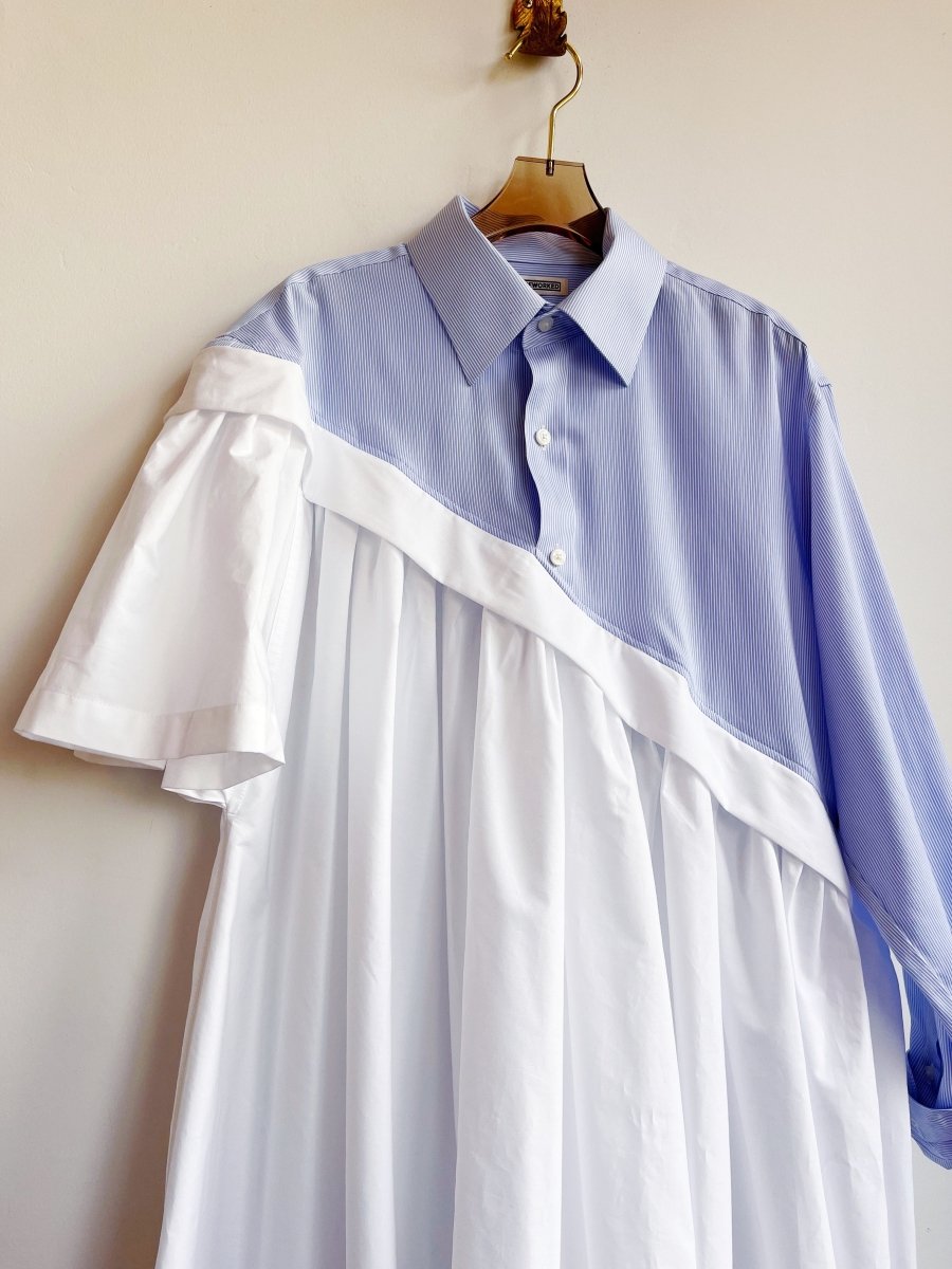 Asymmetric Shirtwaist Dress in Blue Mini - Stripe & White (Reworked) - Made X Hudson