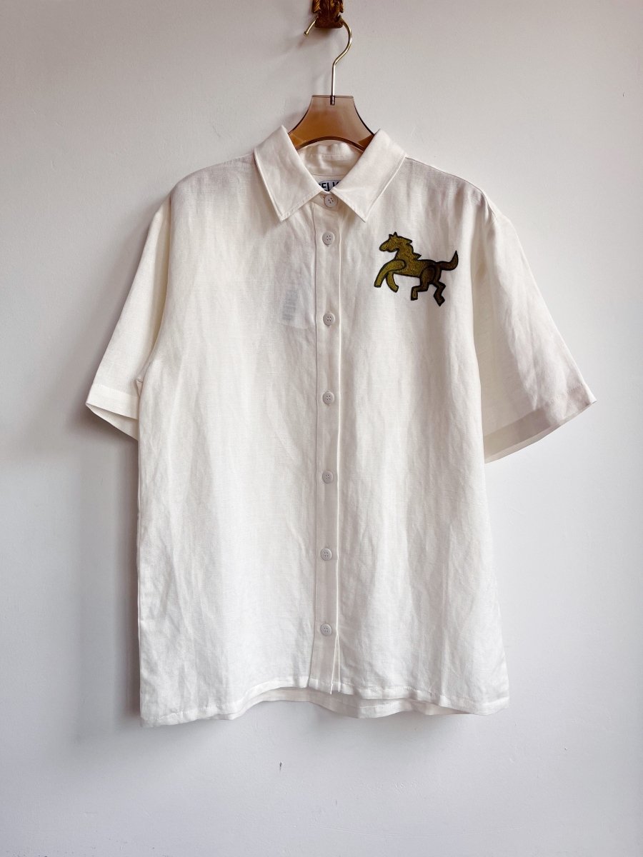 Hand Embroidered Green Pony Button Down Shirt - Made X Hudson