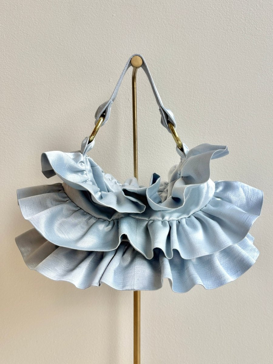 Liza Ruffle Bag in Soft Blue Shimmer - Made X Hudson