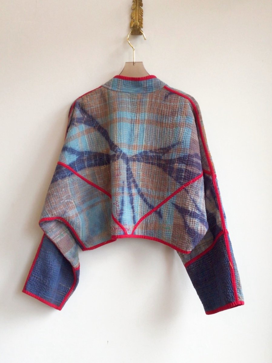 Reversible Kaira Quilted Cropped Jacket in Colors Blue Tie Dye & Yellow and Blue Tie Dye - Made X Hudson
