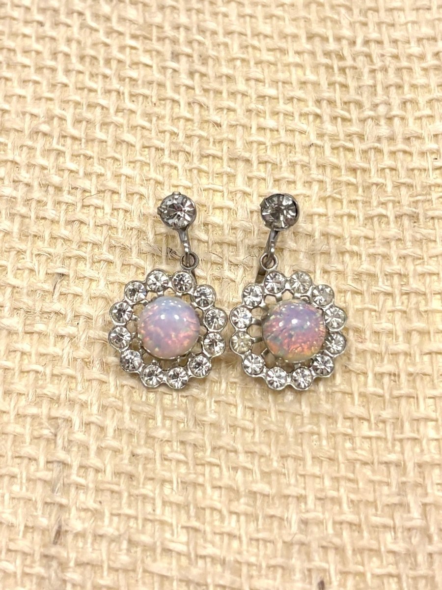 Mauve & Clear Stone Dangle Screw Back Earrings (Vintage) - Made X Hudson