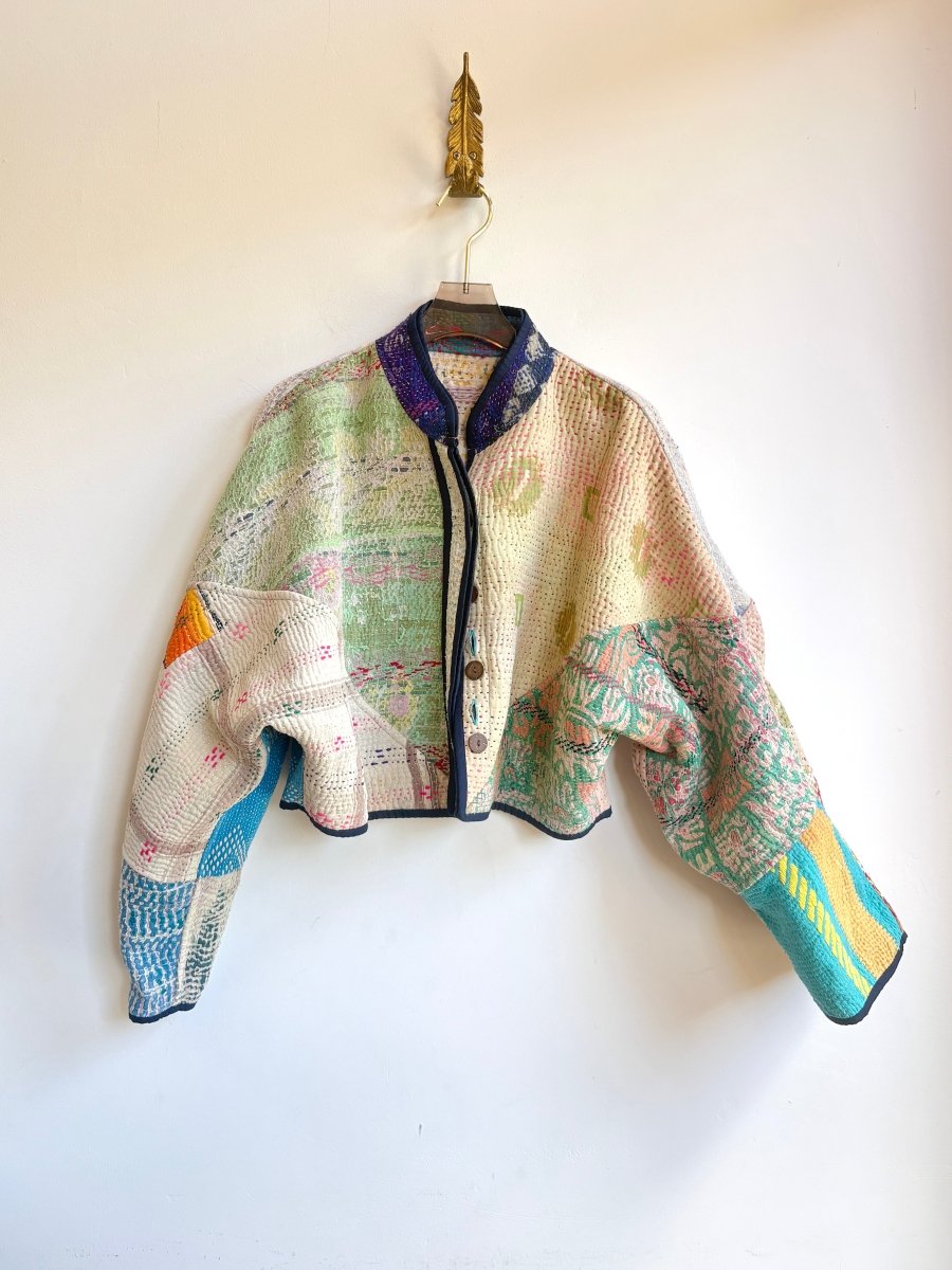 Reversible Kaira Quilted Cropped Jacket in Colors Blue, Pink, Green, Cream & Cream, Blue, Sage, Navy - Made X Hudson