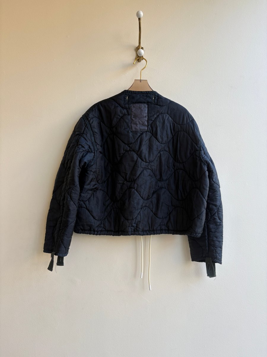 Navy Army Liner Quilted Coat w/ White Buttons, White Drawstrings, & Patch Pockets (Reworked) - Made X Hudson
