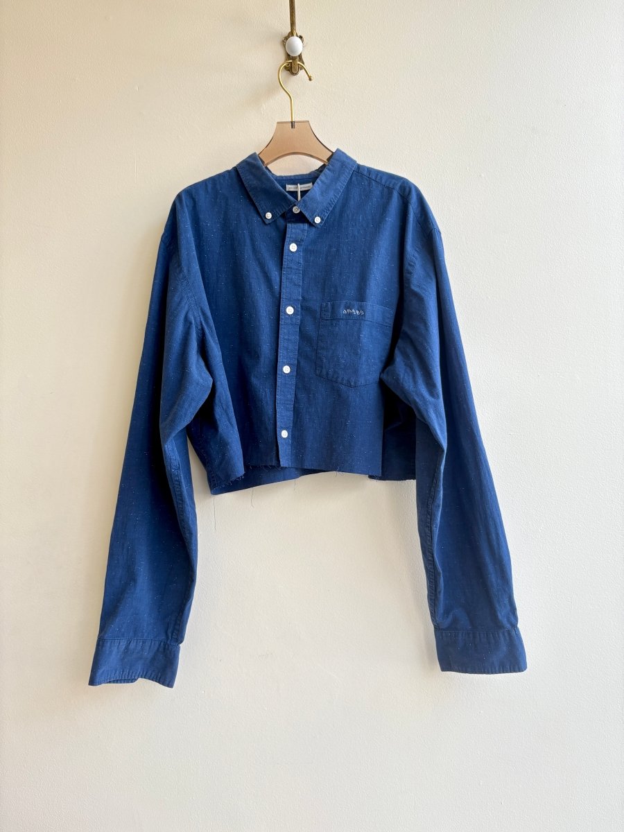 Colbalt Blue w/ Micro White Dot Annette Crop Top (Reworked) - Made X Hudson