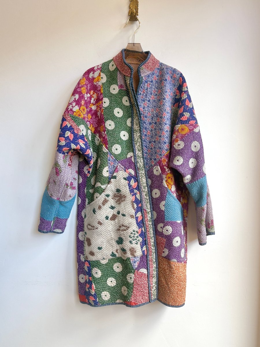 Reversible Sai Long Trench Quilted Jacket in Colors Tan, Green, Grey, Orange & Green, Purple, Magenta, Blue - Made X Hudson