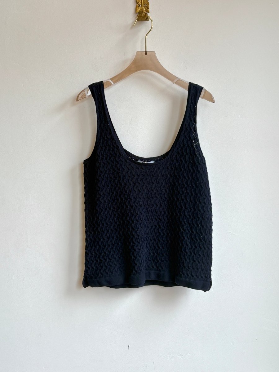 Navy Textured Pointelle Knit Tank Top - Made X Hudson