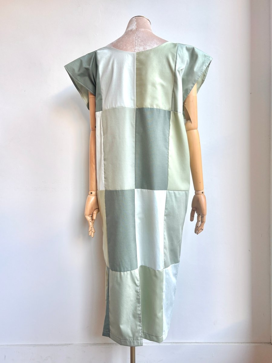 Sage, Mint, and Fern Green Gridded Caftan (Reworked) - Made X Hudson