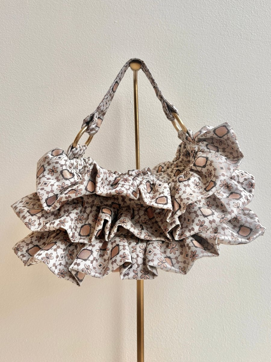 Liza Ruffle Bag in Taupe and Bronze Tile Jacquard – Made X Hudson