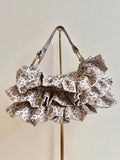 Liza Ruffle Bag in Taupe and Bronze Tile Jacquard - Made X Hudson